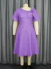 2025 New Fashion Summer Dress Solid Color High Waist Puff Short Sleeve Plus Size A-Line Women's Dress
