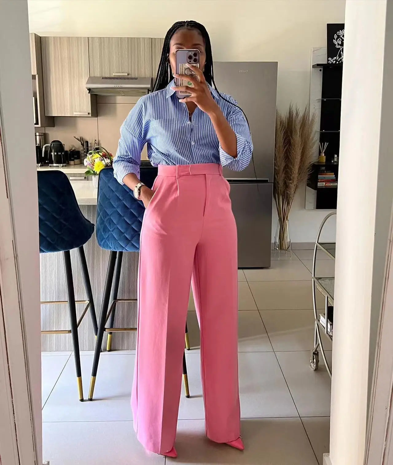 2025 Spring and Autumn Women's Lady High Waist Straight Wide Leg Casual Solid Color Trousers Female Office Pants