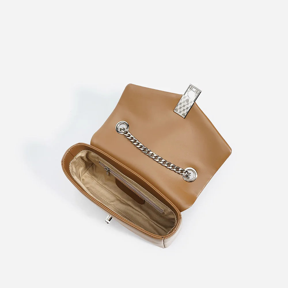 2025 Latest Designer Genuine Cowhide Leather Handbags for Women Fashion Mini Bags with Sequins Chain and Cover Closure