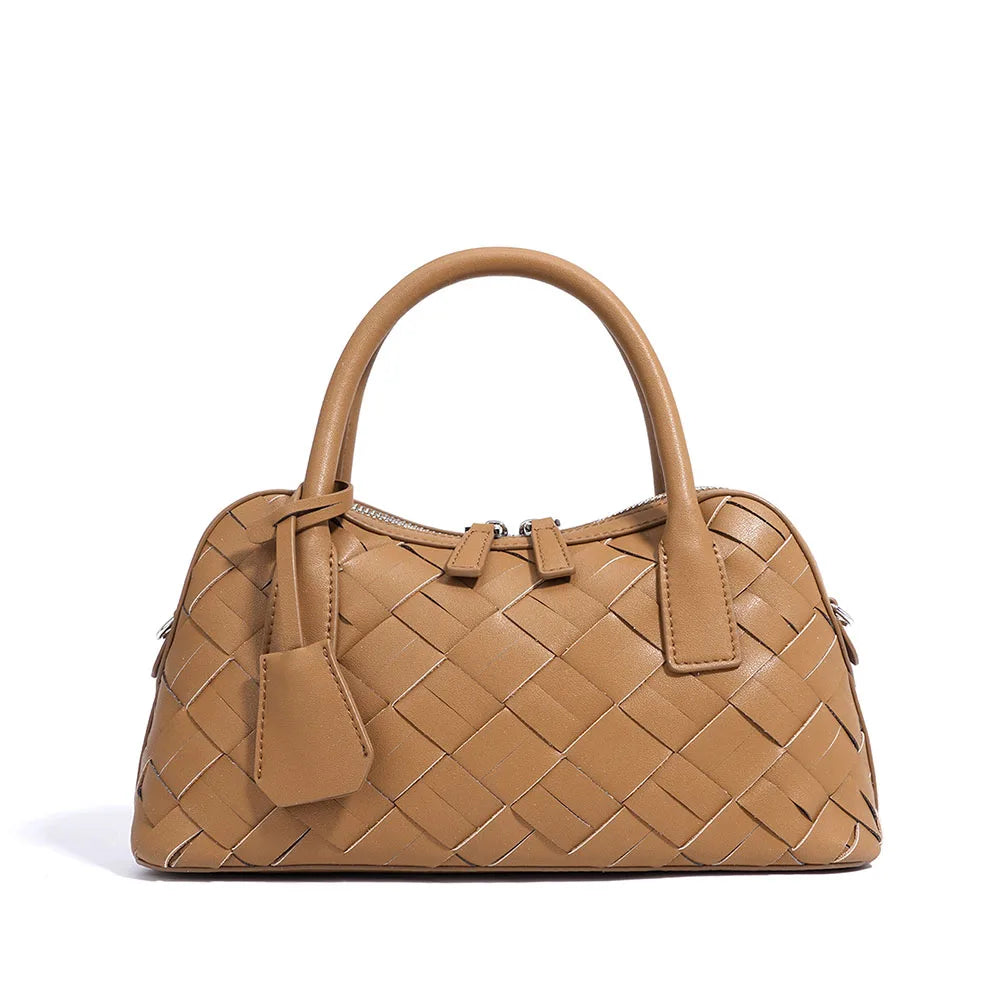 Elegant Genuine Cowhide Leather Woven Bag Women's Lady Style Handwoven Crossbody Shoulder Clutch Pillow Handbag Purse