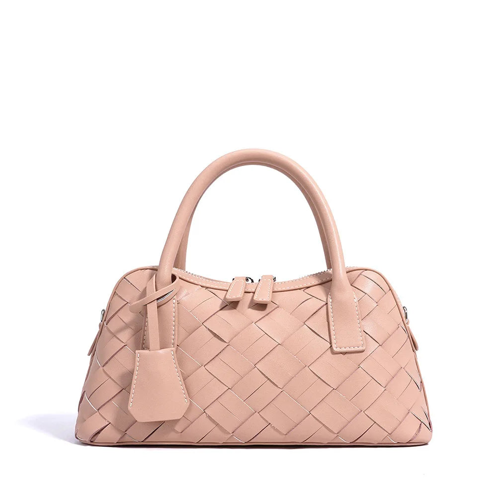 Elegant Genuine Cowhide Leather Woven Bag Women's Lady Style Handwoven Crossbody Shoulder Clutch Pillow Handbag Purse
