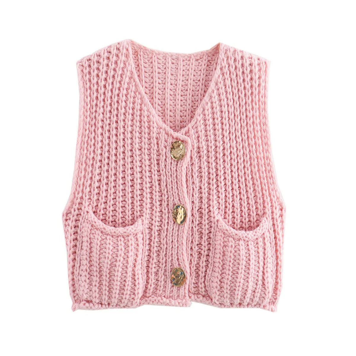 Women Solid Color Button Knit Vest V-neck Waistcoat Knitwear Sweater V-Neck Sleeveless Tops Spring Autumn Fashion Casual Sweater