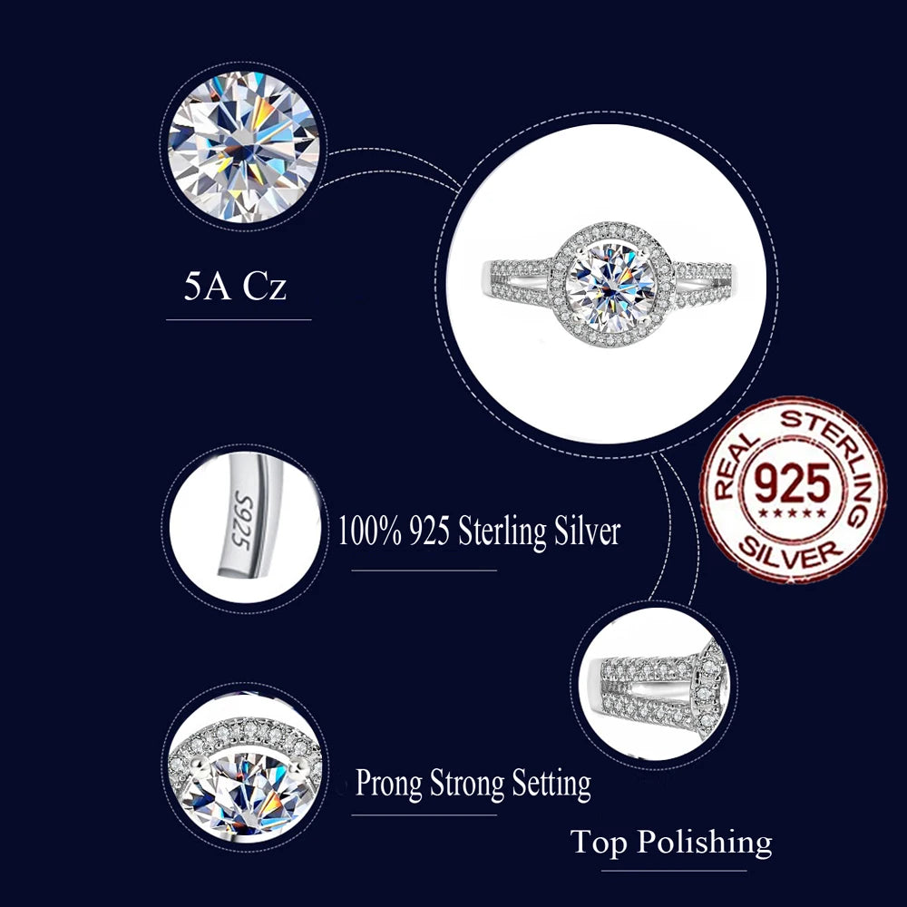 Premium Round Cubic Zircon S925 Sterling Silver Wedding Bridal Ring for Women Luxurious Hand Jewelry