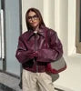 2025 Women's Spring and Autumn Vintage Motorcycle Popular Style Fashion Matte Leather Zipper Jacket Coat