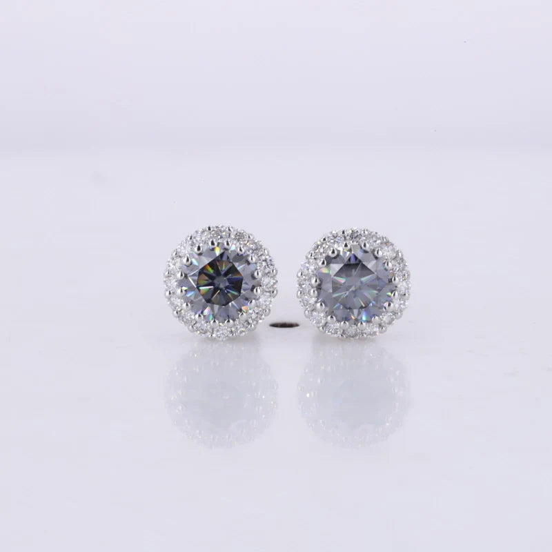 MomentWill 10K Gold Fine Earbob 5mm Round Cut Diamond Screw Back Earrings Moissanite Sapphire Emerald halo Stud Earrings