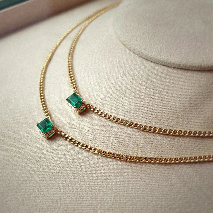 2025 Elegant 18K Solid Yellow Gold Green Natural Emerald Diamond Gemstone Pendant Necklace Fine Jewelry for Women Girl for Gift