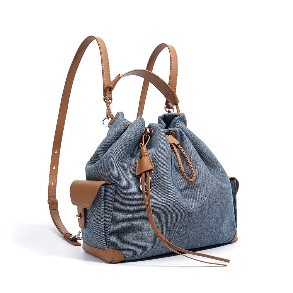 Simple Fashion Genuine Leather Ladies Shoulder Crossbody Bags High Quality Denim Backpack Women's Purses and Handbags