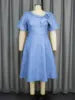2025 New Fashion Summer Dress Solid Color High Waist Puff Short Sleeve Plus Size A-Line Women's Dress