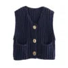 Women Solid Color Button Knit Vest V-neck Waistcoat Knitwear Sweater V-Neck Sleeveless Tops Spring Autumn Fashion Casual Sweater
