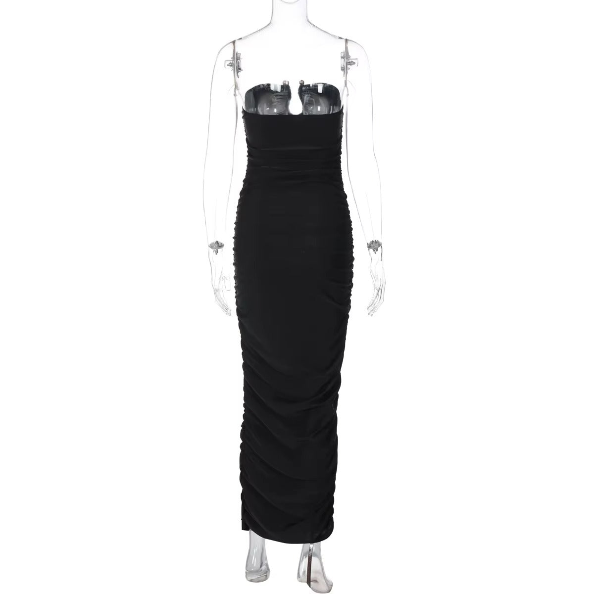 Sexy V-Neck Slim Pure Color Summer New Arrival Cross-Border Women's Dress Sleeveless Elegant Folded Skirt Dress