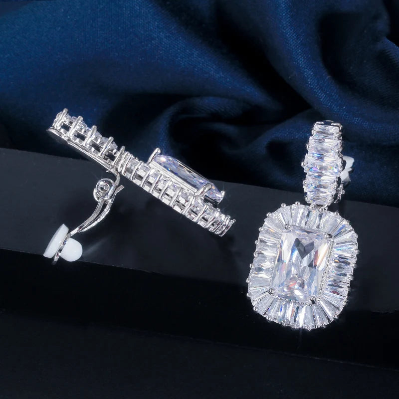 Non Pierced Ear Gorgeous Top Cubic Zirconia Crystal Women Wedding Evening Party Clip on Long Earrings Without Piercing