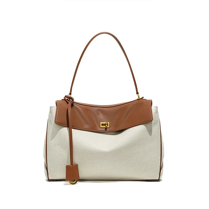 Large Capacity Luxury Women's Genuine Leather Canvas Tote Bag 2025 Handbag with Excellent Comfort and Style