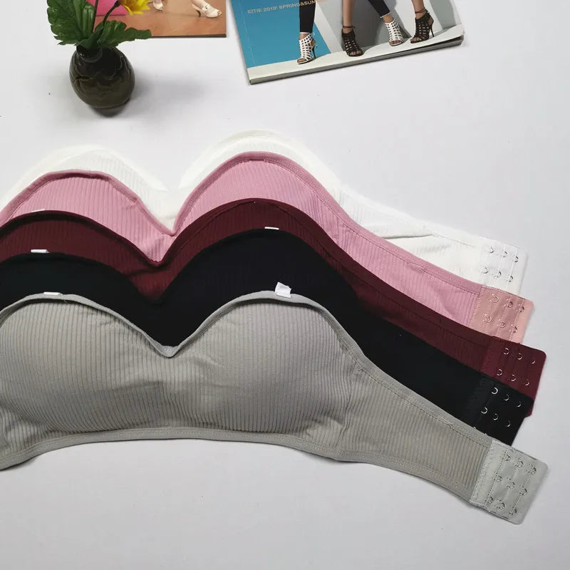 Strapless Tube Top Women Cropped Top Invisible Non-wire Bra Seamless Underwear Sexy Lingerie Cotton Bandeau Bra Removable Pads