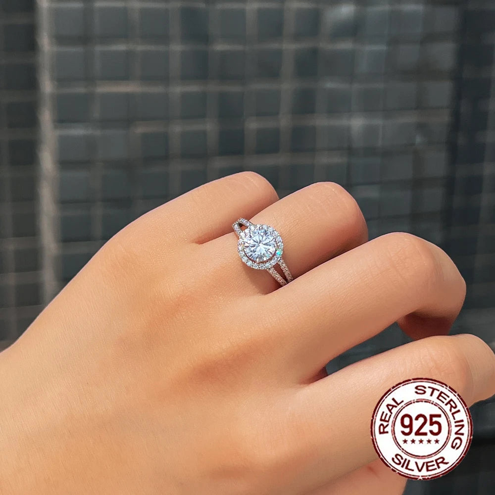 Premium Round Cubic Zircon S925 Sterling Silver Wedding Bridal Ring for Women Luxurious Hand Jewelry