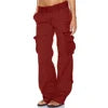 Girls Cargo Long Pants Cotton Pockets Europe Straight Wide Leg Pants Fashion Multi-pocket Retro Trousers Casual Cargo Pants