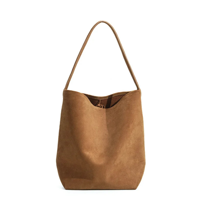2025 Autumn New Women Suede Genuine Leather Bucket Tote Underarm Shoulder Bag Leather Handbag for Ladies Hand Bag High Quality