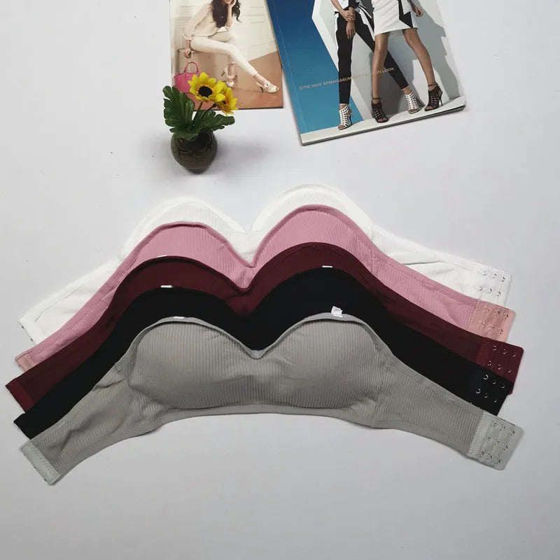 Strapless Tube Top Women Cropped Top Invisible Non-wire Bra Seamless Underwear Sexy Lingerie Cotton Bandeau Bra Removable Pads