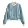 2025 Women's Double Pockets Clash Color Biker Pilot Jacket Coat Tops