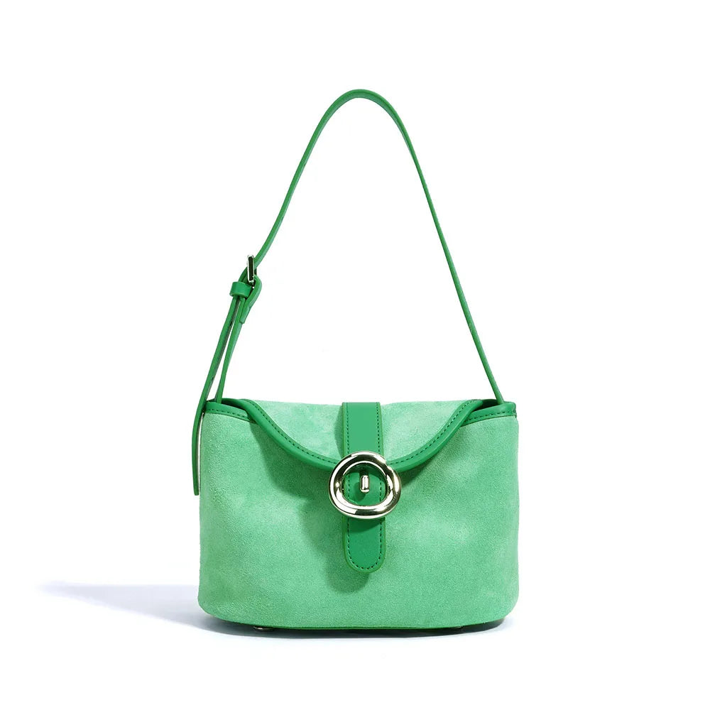 Women's Fashionable Genuine Cowhide Leather Handbag Matte Suede Shoulder Crossbody Bag Mini Small Square Bag