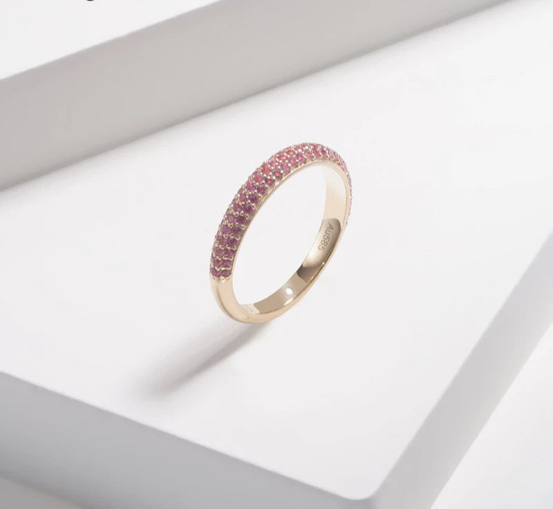 MomentWill "14K Yellow Gold Solid Wedding Band with Lab-Created Emerald and Ruby Gemstones"