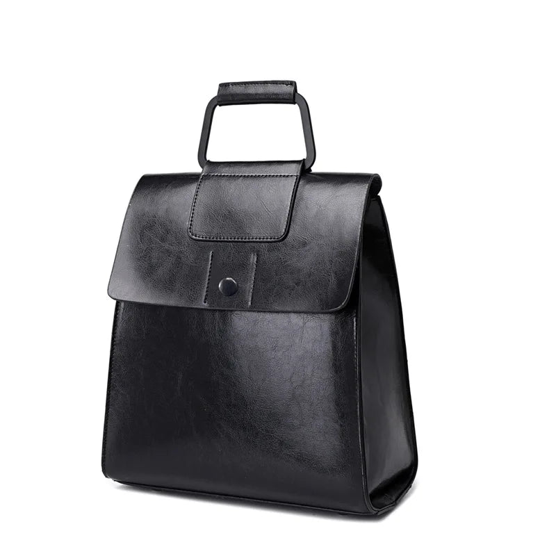 Hot Selling Unisex Fashion Retro Oil Wax College Bag Genuine Leather Leisure Travel Backpack for Women