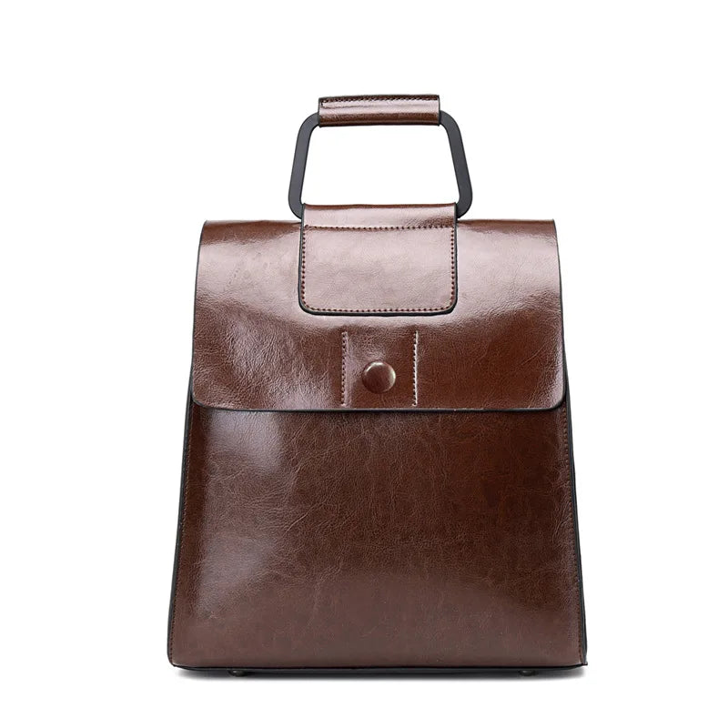 Hot Selling Unisex Fashion Retro Oil Wax College Bag Genuine Leather Leisure Travel Backpack for Women
