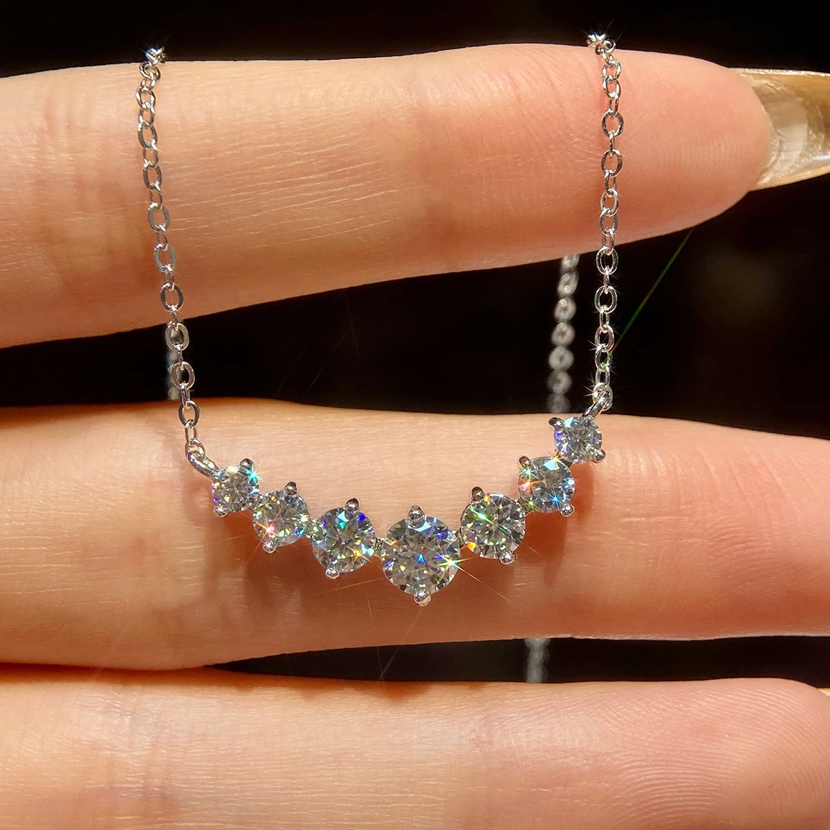925 Silver Gold Plated GRA Eternity 0.5ct 7 VVS D Color Moissanite Diamond Stone Necklace Chain Engagement Women Fine Jewelry
