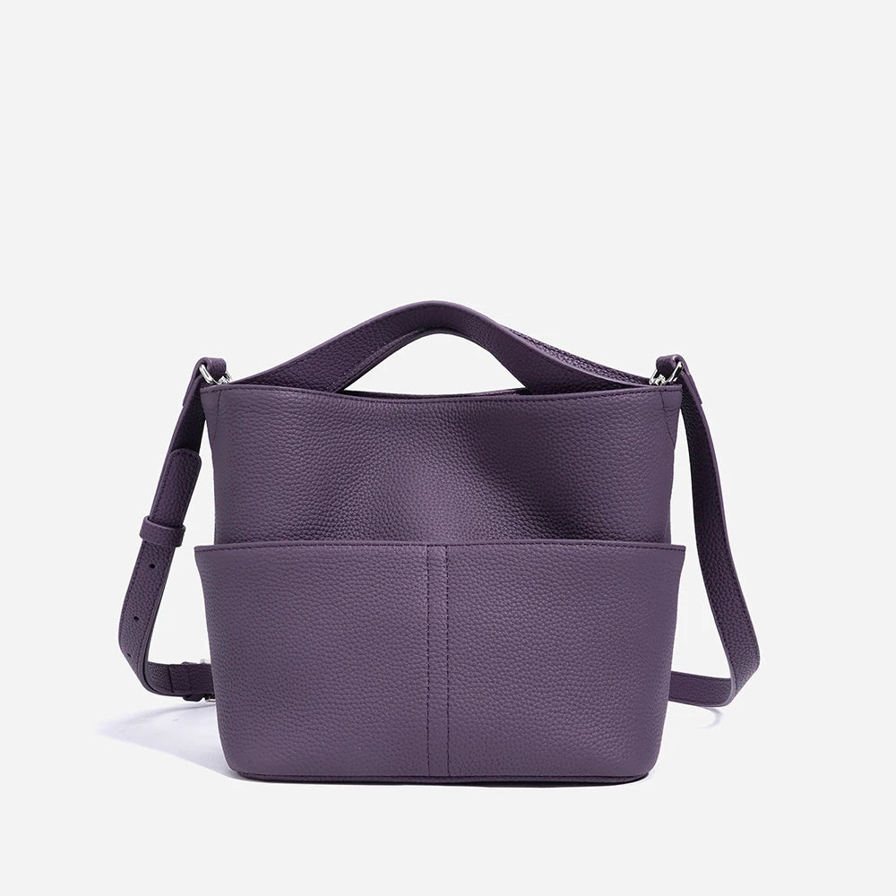 Mini Bucket Bag Women Genuine Leather Tote Bag Cowhide Real Leather Handbag for Lady Colleague Student School Bag
