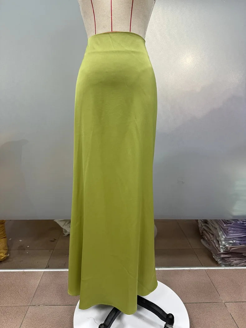 2025 Spring and Summer Hot New Style Silk Satin Skirt High Quality Slim Fit Simple A- Line Women Long Skirt