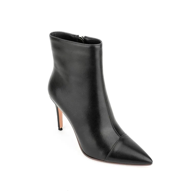 Ladies Classic High Heels Short Boots Dress Shoes Women Side Zipper Pointy Toe Heels Ankle Boots