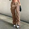 2025 Girls Fashion Loose Cotton Straight Pants Street Hip-hop Outwear Front Pocket Long Overalls Trousers Women's Clothing