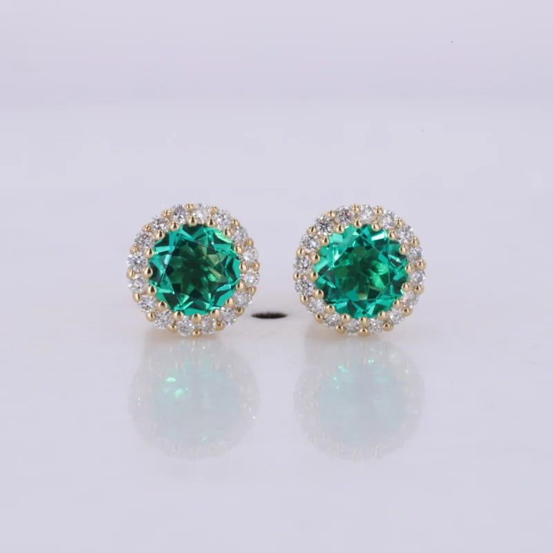 MomentWill 10K Gold Fine Earbob 5mm Round Cut Diamond Screw Back Earrings Moissanite Sapphire Emerald halo Stud Earrings