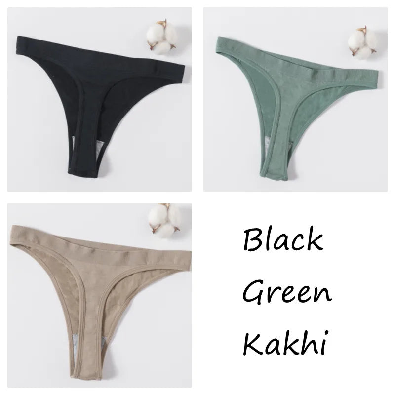 3Pcs/Set Seamless G-string Women Panties Sexy Thongs High Waist Underwear Female Underpants Sports Solid Bottom Sexy Lingerie