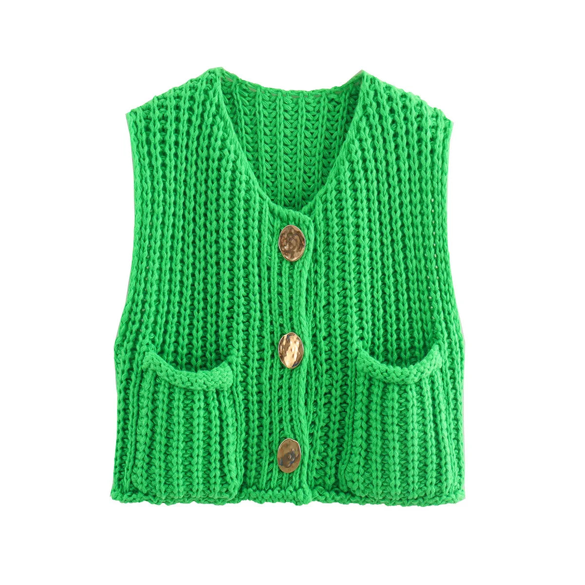 Women Solid Color Button Knit Vest V-neck Waistcoat Knitwear Sweater V-Neck Sleeveless Tops Spring Autumn Fashion Casual Sweater