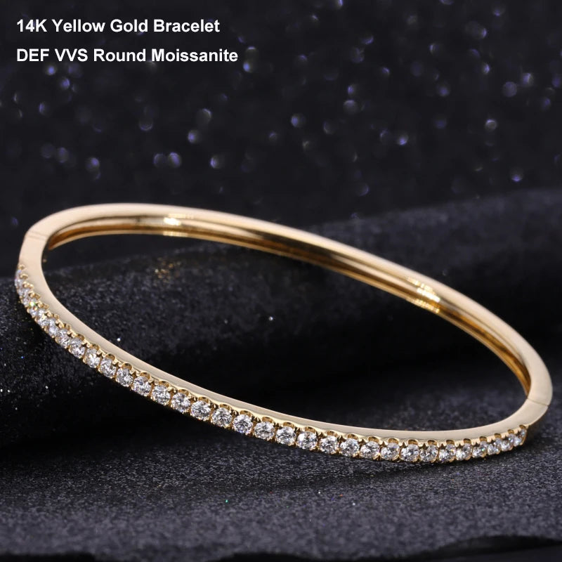 MomentWill 14k Yellow Gold Cuff Bracelet DEF Moissanite Vvs Diamond Jewelry Bracelets for Women