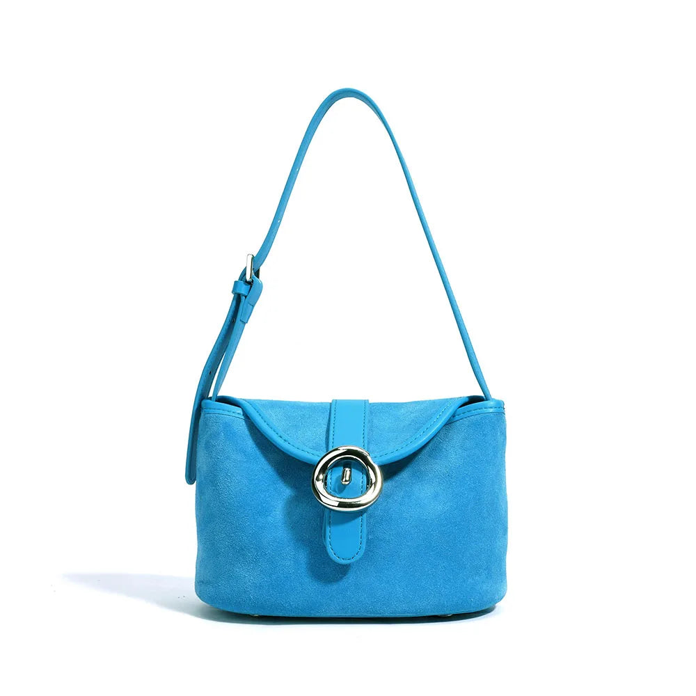 Women's Fashionable Genuine Cowhide Leather Handbag Matte Suede Shoulder Crossbody Bag Mini Small Square Bag