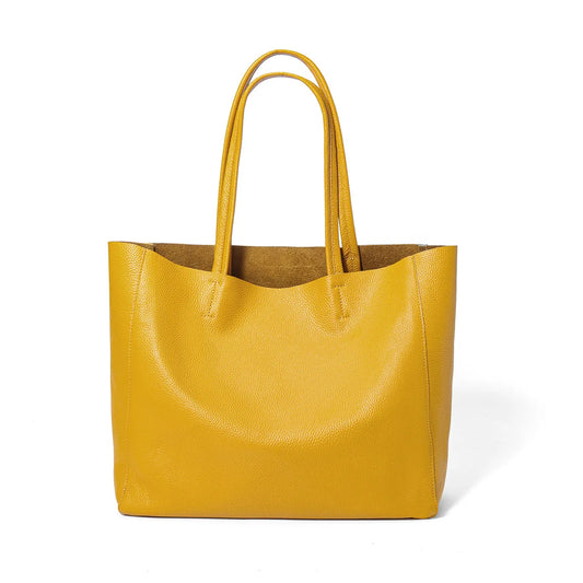 Women's 2025 Cowhide Handbag Large Capacity Tote Bag Open Closure Simple Leather Solid Color Shoulder Bag Summer Autumn