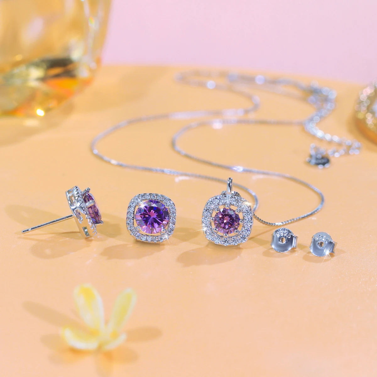 Trendy Purple Jewelry Set Silver 925