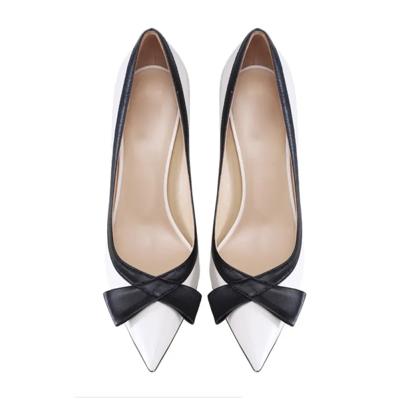 Women Elegant Casual Dress Shoes Pointy Toe Bow Decoration Butterfly Stiletto Heels Pumps