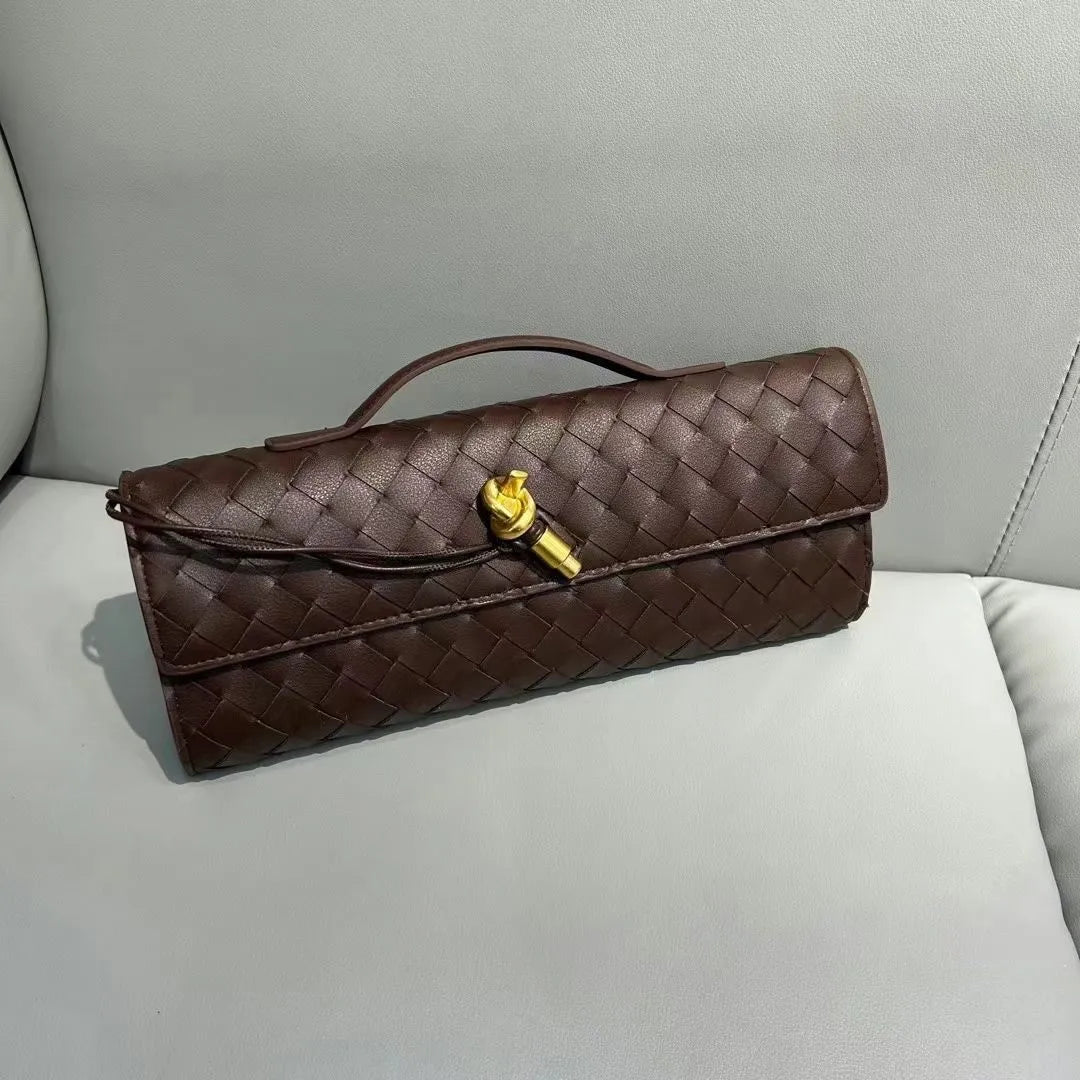 2025 New Elegant Woven Evening Bag Cowhide Advanced Horizontal Handbag Shoulder Messenger Tote Handbag for Women