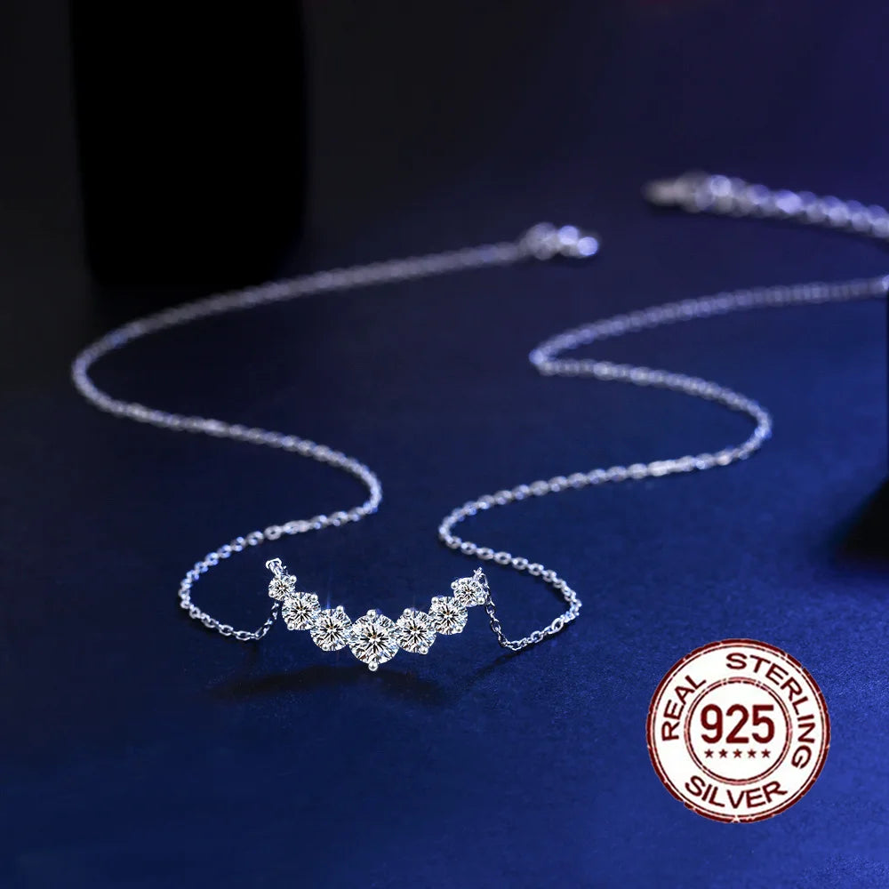 Elegant 925 Silvery 5mm Ice Round Zirconia Inlaid Smile Shaped Pendant Necklace for Women Banquet Valentine's Day Gift