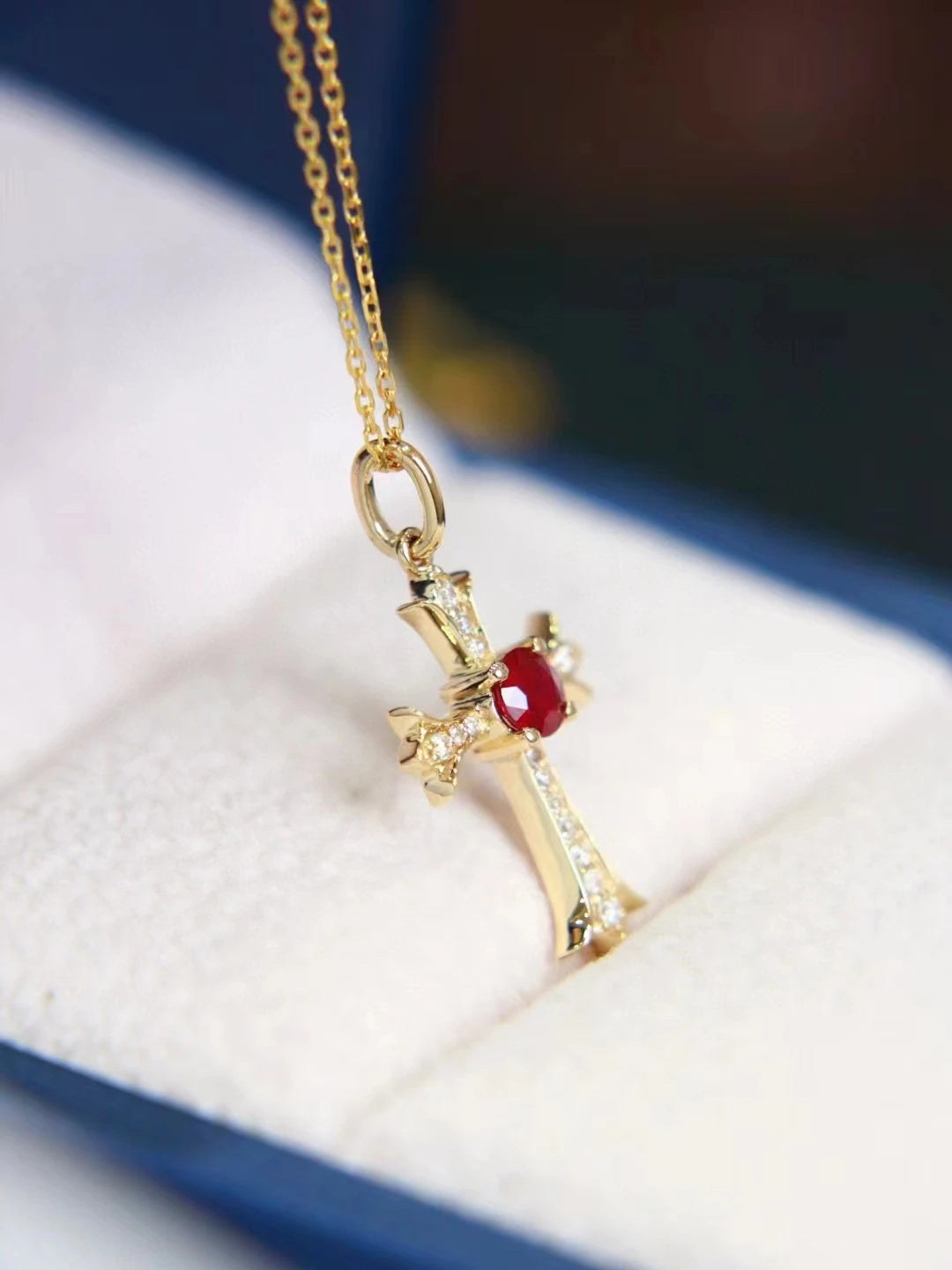 18K Gold Cross Pendant Natural Ruby Diamond Moissanite Jesus Hiphop Birthstone Necklace Pendants Charms