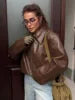 2025 Women's Spring and Autumn Vintage Motorcycle Popular Style Fashion Matte Leather Zipper Jacket Coat