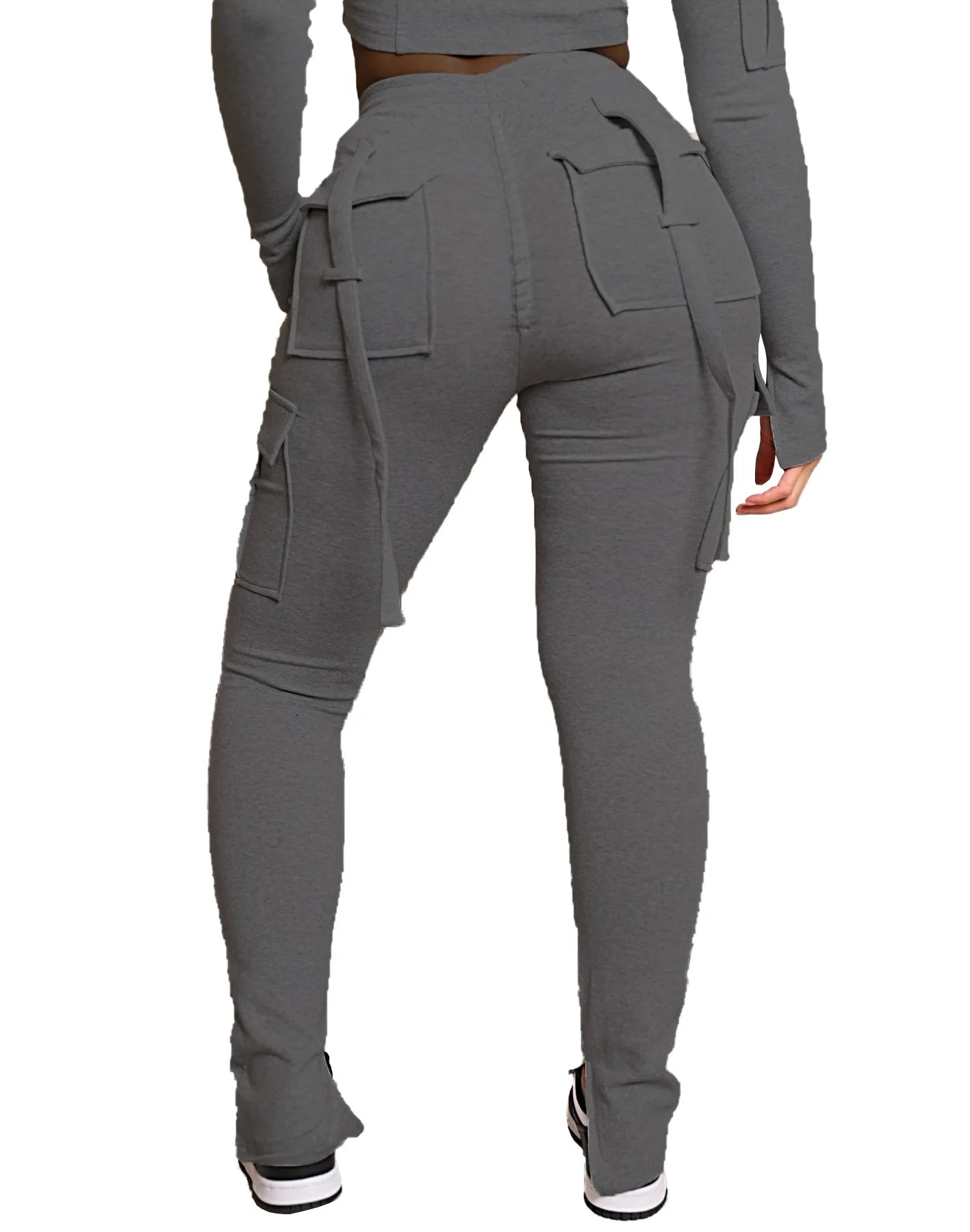 Women's Fashion Trend Daily Versatile Workwear Pocket Drawstring Waistband Split Leg Women's Casual Pants