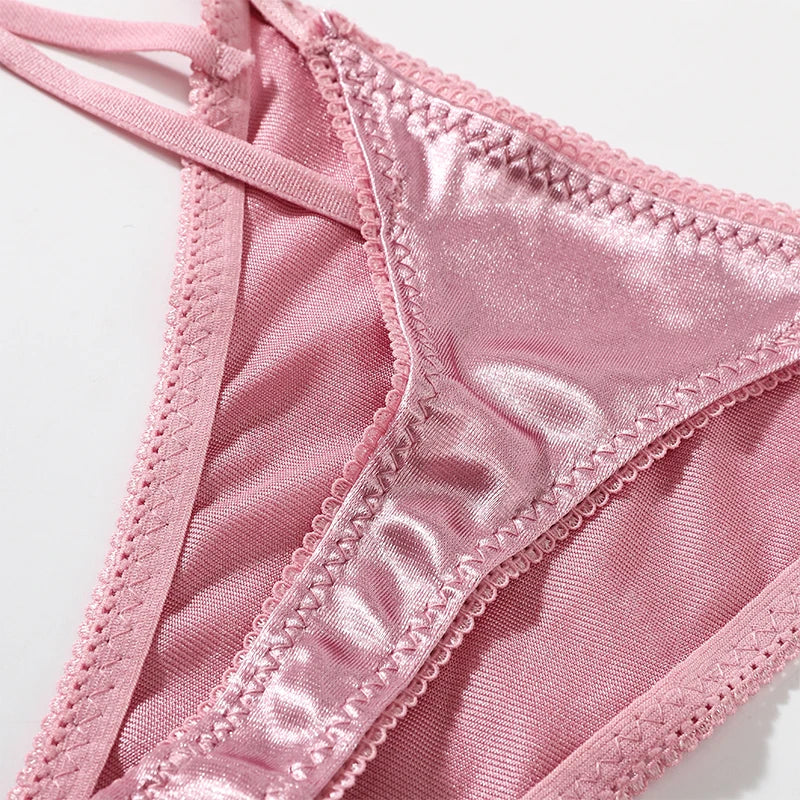 2Pcs/Set Women Panties Low Waist G-string Satin Underwear Female Underpants Solid Color Panty Sexy Lingerie Thongs