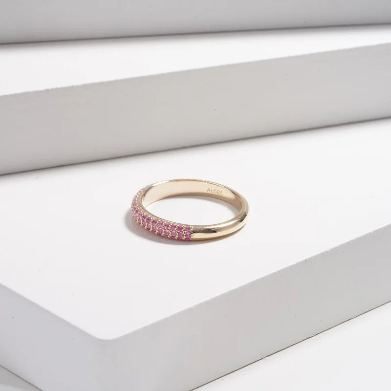 MomentWill "14K Yellow Gold Solid Wedding Band with Lab-Created Emerald and Ruby Gemstones"