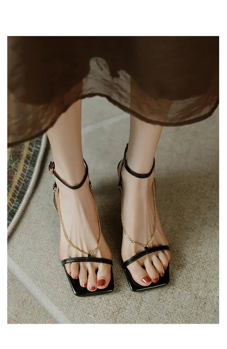 2025 High Heels Shoes for Women Gold Elegant Sandales Femme Fashion Streetwear New High Quality High Heel Sandals