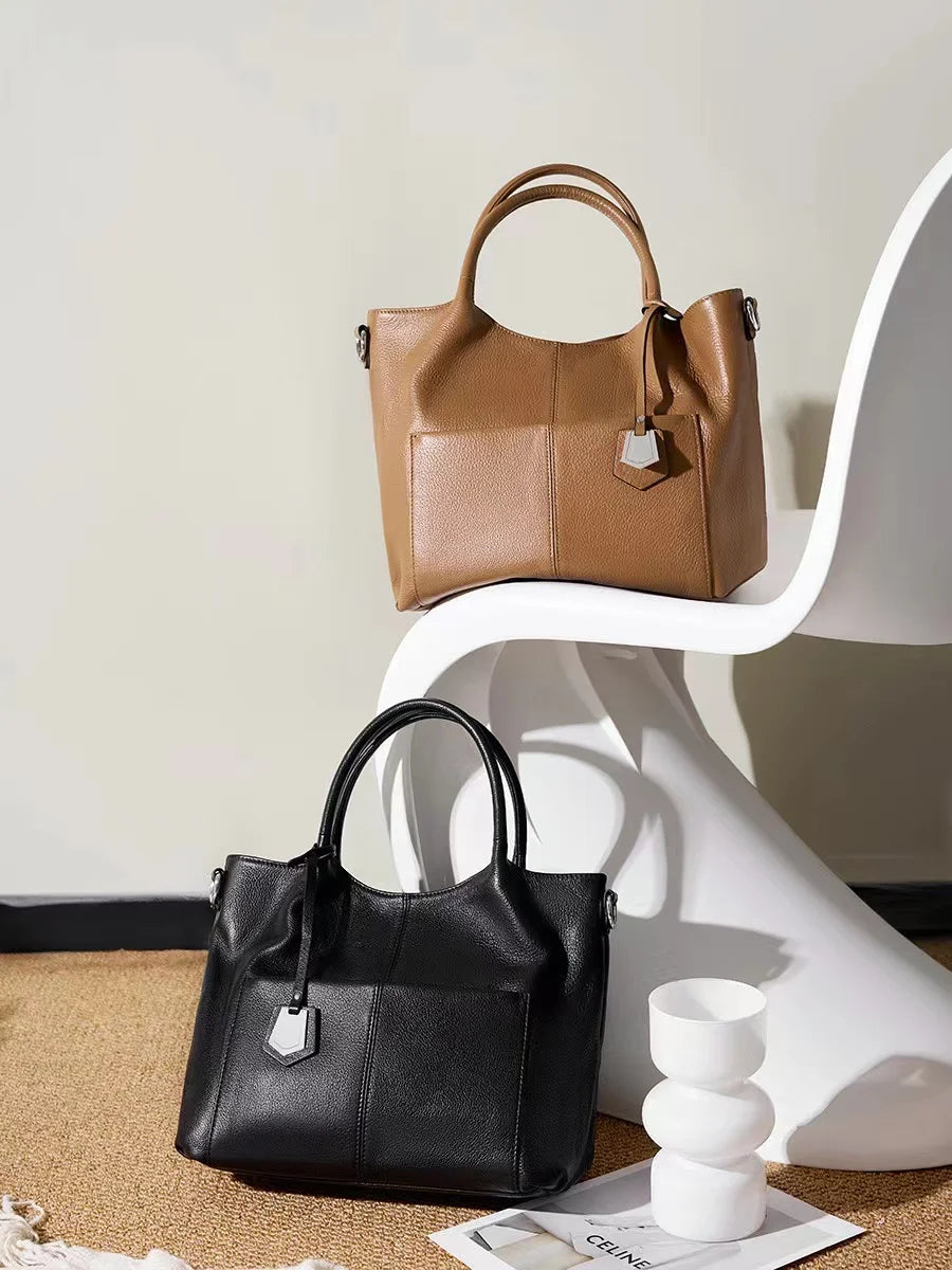 Genuine Leather Women's Tote 2025 New, Large Capacity Single Shoulder Handbag Middle-aged Mom Crossbody Bags