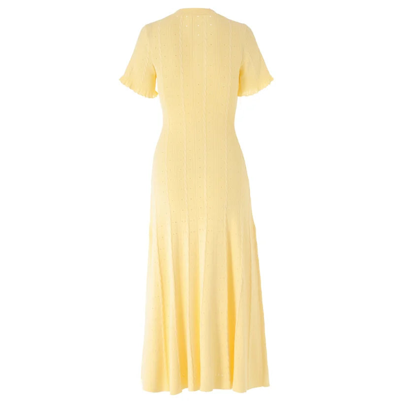 High Quality Knitting Party Summer Short Sleeve Dress Women Elegant Fashion Midi Knitted Dress