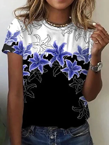Plus Size Women's T-Shirts Fashion Top 95% Cotton Short Sleeve Breathable Print O-Neck Summer Women's Clothing T-Shirt